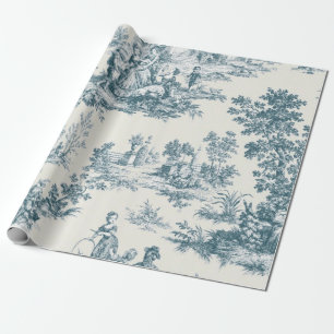 French toile de jouy sage green decoupage wrapping paper