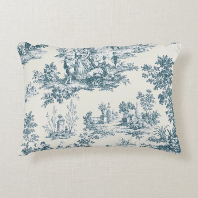 French toile de jouy sage green elegant accent pillow (Front)