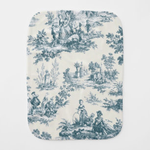 French toile de jouy sage green elegant baby burp cloth