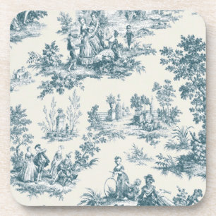 French toile de jouy sage green elegant beverage coaster