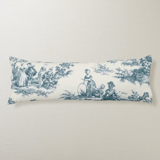 French toile de jouy sage green elegant body pillow (Front)