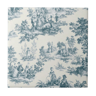 French toile de jouy sage green elegant ceramic tile