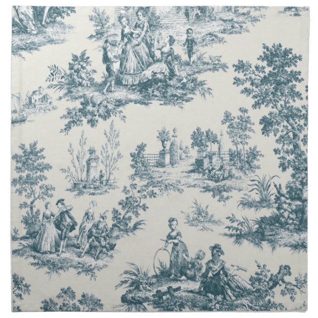 French toile de jouy sage green elegant cloth napkin (Front)