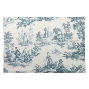 French toile de jouy sage green elegant cloth placemat