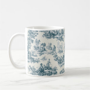 French toile de jouy sage green elegant coffee mug