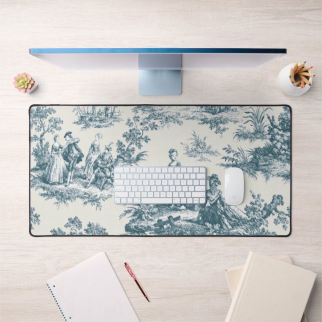 French toile de jouy sage green elegant desk mat (Office 1)