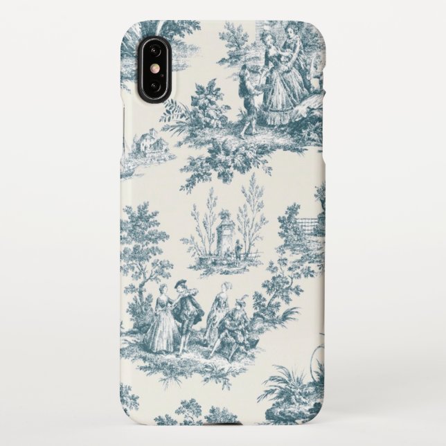 French toile de jouy sage green elegant iPhone case (Back)