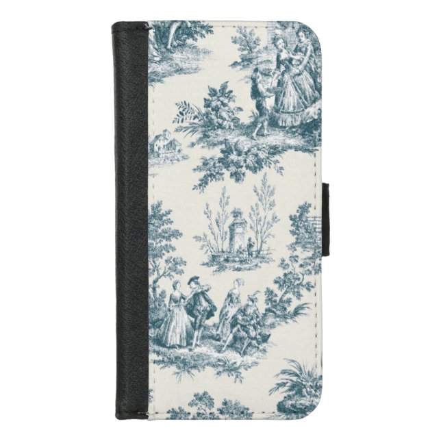 French toile de jouy sage green elegant iPhone wallet case (Front)