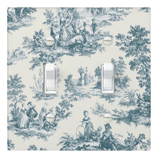 French toile de jouy sage green elegant light switch cover (In Situ)