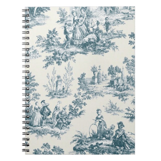 French toile de jouy sage green elegant notebook (Front)