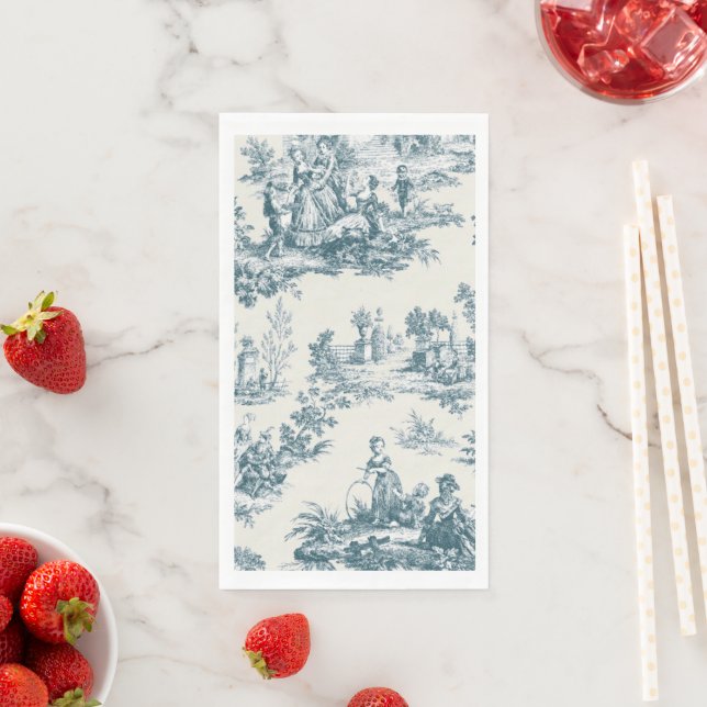 French toile de jouy sage green elegant paper guest towels (Insitu)