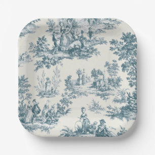 French toile de jouy sage green elegant paper plates