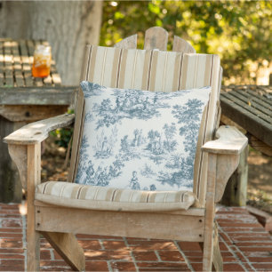 French toile de jouy sage green elegant patio outdoor pillow