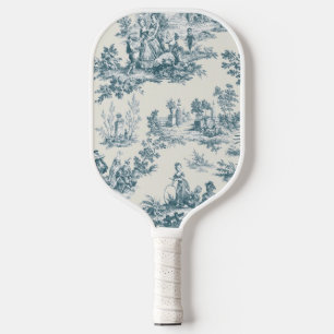 French toile de jouy sage green elegant pickleball paddle