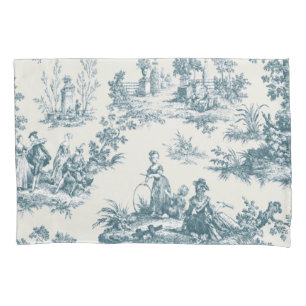 French toile de jouy sage green elegant pillow case