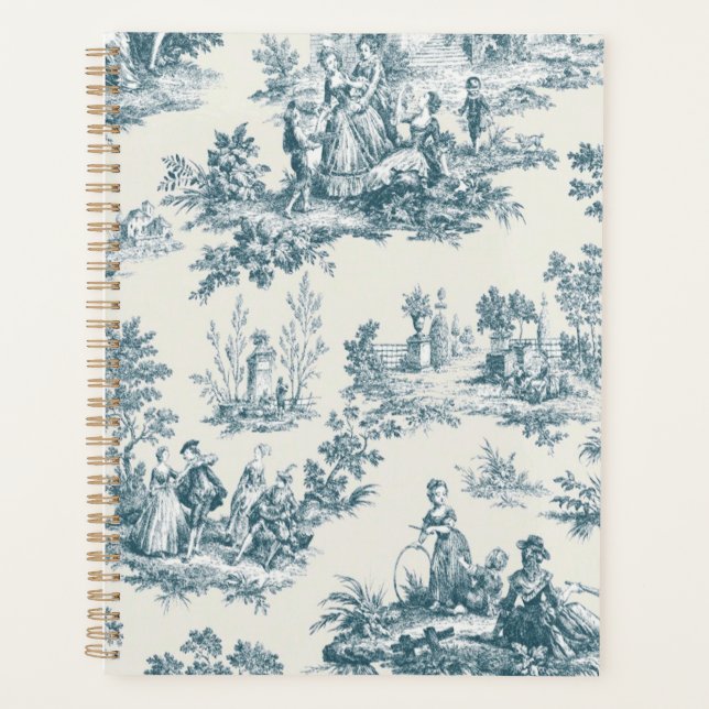 French toile de jouy sage green elegant planner (Front)