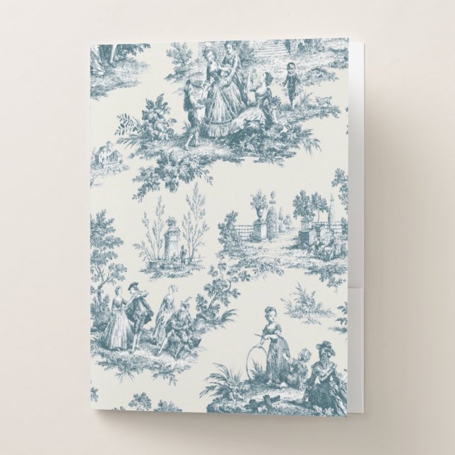 French toile de jouy sage green elegant pocket folder (Front)