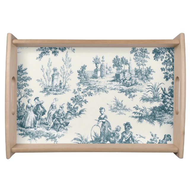 French toile de jouy sage green elegant serving tray (Front)