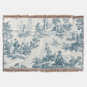 French toile de jouy sage green elegant throw blanket