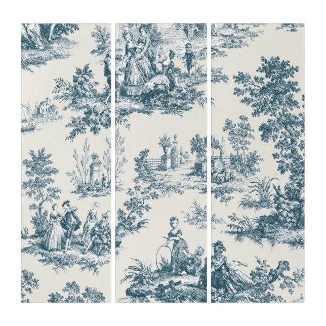 French toile de jouy sage green elegant triptych (Front)