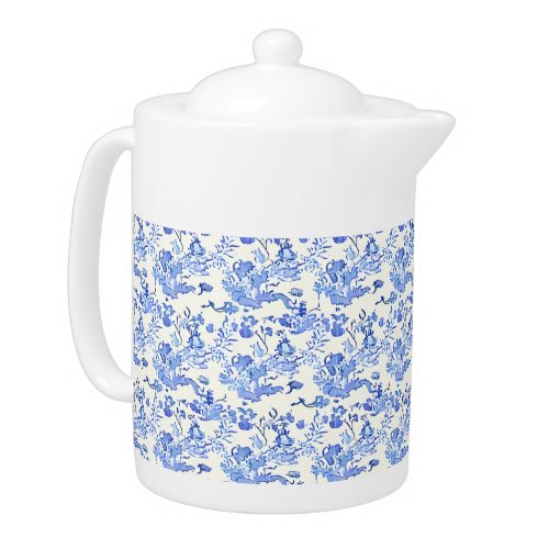 French Toile Design _ Blue and White Floral Teapot