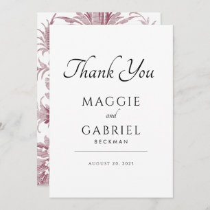 French Toile Dusty Rose Floral Wedding Thank You Card
