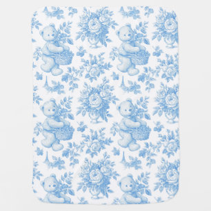 French Toile Floral Bear Baby Shower Blanket