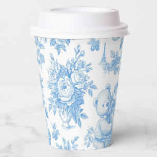 French Toile Floral Bear Baby Shower Paper Cups