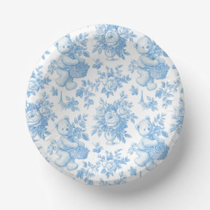 French Toile Floral Bear Baby Shower Paper Plate Bowls