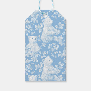 French Toile Floral Bear Baby Shower Paper Plate Gift Tags