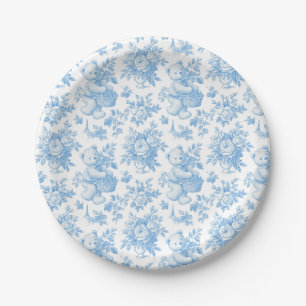 French Toile Floral Bear Baby Shower Paper Plates
