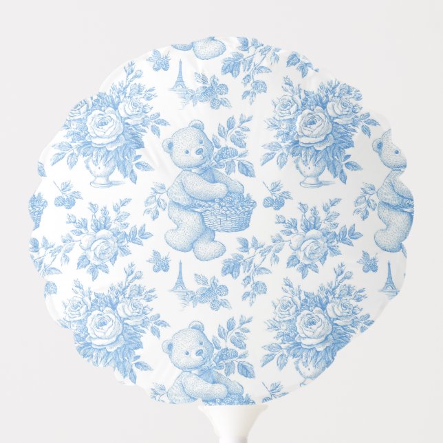 French Toile Floral Bear Balloon (Front)