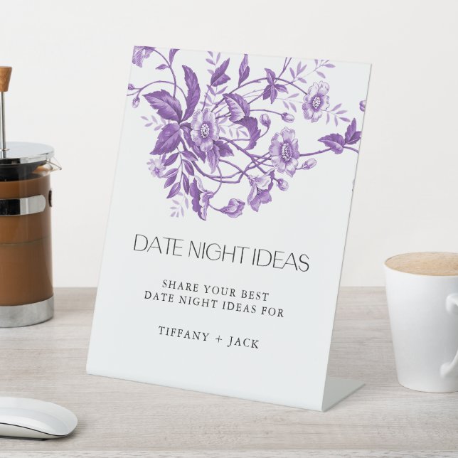 French Toile Floral Bridal Shower Date Night Pedestal Sign (In SItu)