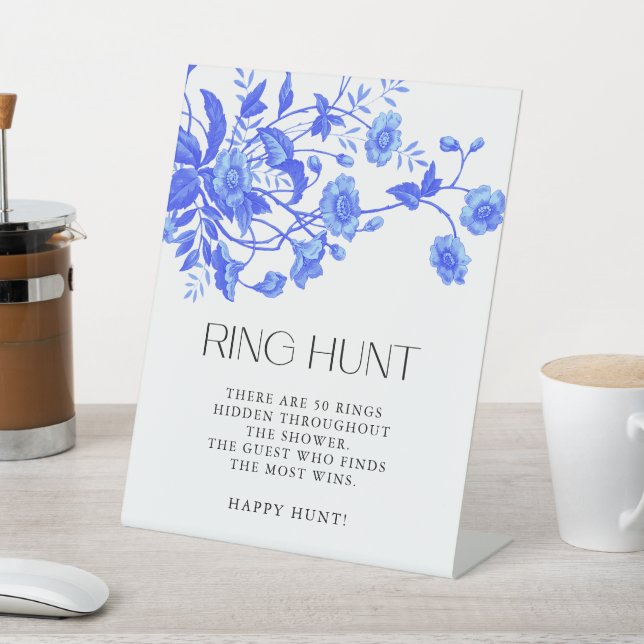 French Toile Floral Bridal Shower Ring Hunt Pedestal Sign (In SItu)