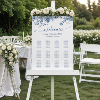 French Toile Floral Guest Seating Chart Foam Board