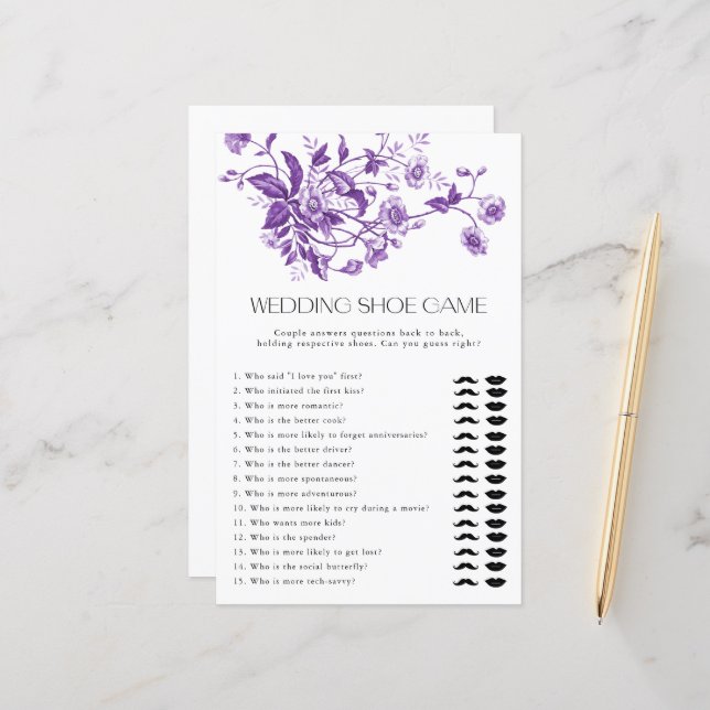 French Toile Floral Wedding Shoe Game Bridal Game (Front/Back In Situ)