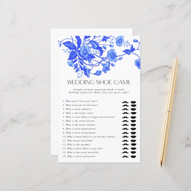 French Toile Floral Wedding Shoe Game Bridal Game (Front/Back In Situ)