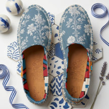 French Toile Heritage Blue Rustic Country Florals