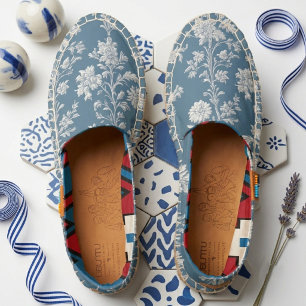French Toile Heritage Blue Rustic Country Florals Espadrilles