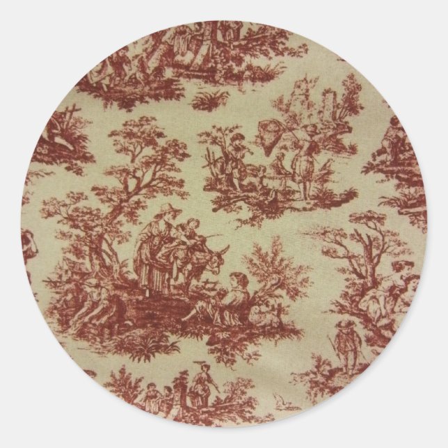 French Toile in Pink Classic Round Sticker (Front)