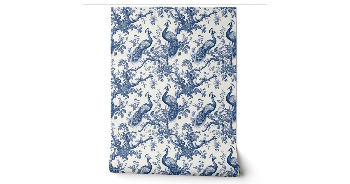 French Toile Peacock Pattern Wallpaper | Zazzle