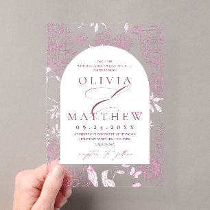 French Toile Peony Wedding Acrylic Invitations