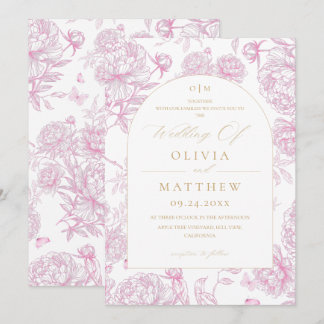 French Toile Peony Wedding Invitation