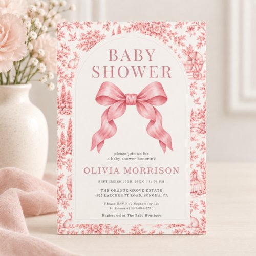 French Toile Pink Elegant baby shower invitation