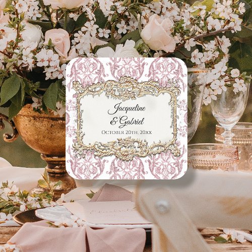 French Toile Pink Floral Vintage Wedding Reception Square Sticker