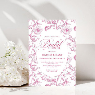 French Toile Roses Dusty Pink Bridal Shower Invite