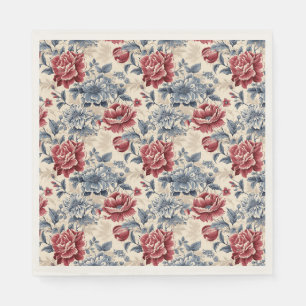 French toile & Toile de Jouy blue and red roses. Napkins