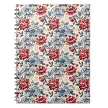 French toile & Toile de Jouy. Blue and red roses.