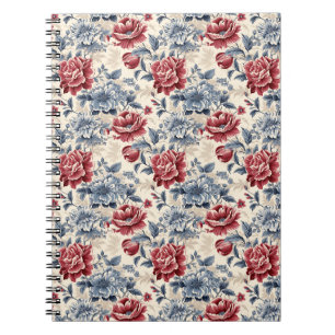 French toile & Toile de Jouy. Blue and red roses. Notebook