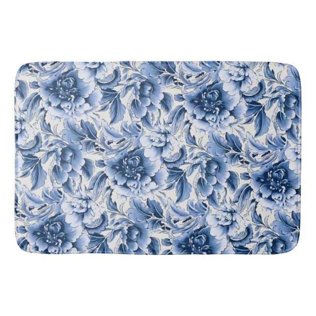 French toile & toile de Jouy. Blue. Bath mat (Front)